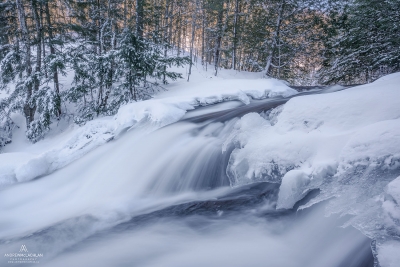 Hatchery Falls on the Skeleton River in winter, Rosseau, Ontario, Canada