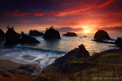Sunset from Secret Beach in Samuel H Boardman State Park along the Southern Oregon Coast