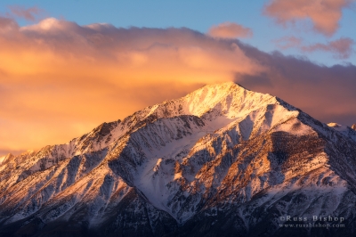 Winter sunrise on Mount Tom, John Muir Wilderness, Sierra Nevada Mountains, California USA