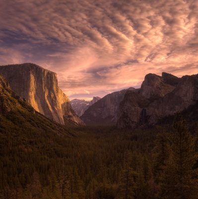 Yosemite national park at sunset.