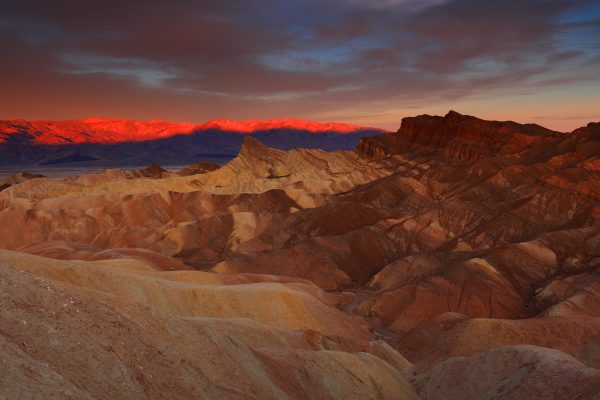 Sunrise over Zabriskie Point in Death Valley.